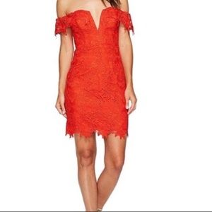 NWOT- Astr off shoulder Daniela lace mine dress red XS